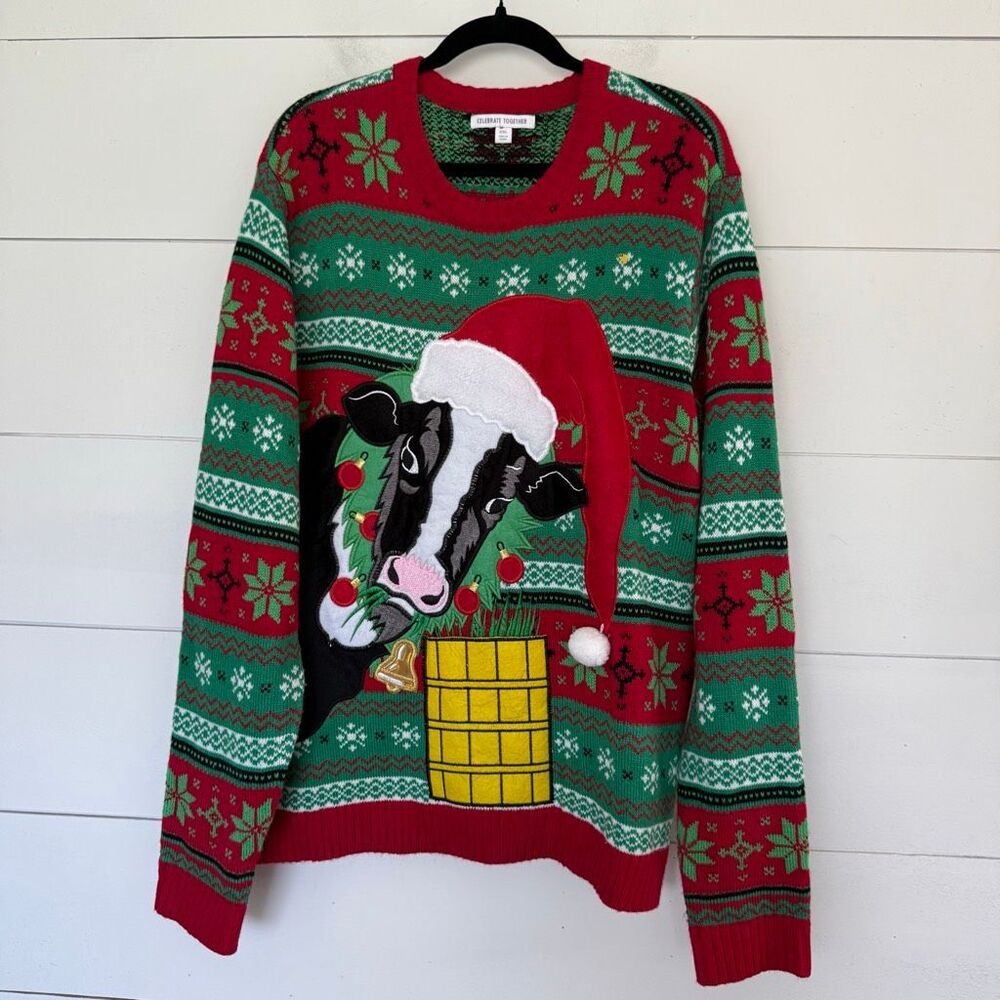 Celebrate Together Men’s XXL Cow Ugly Christmas Sweater